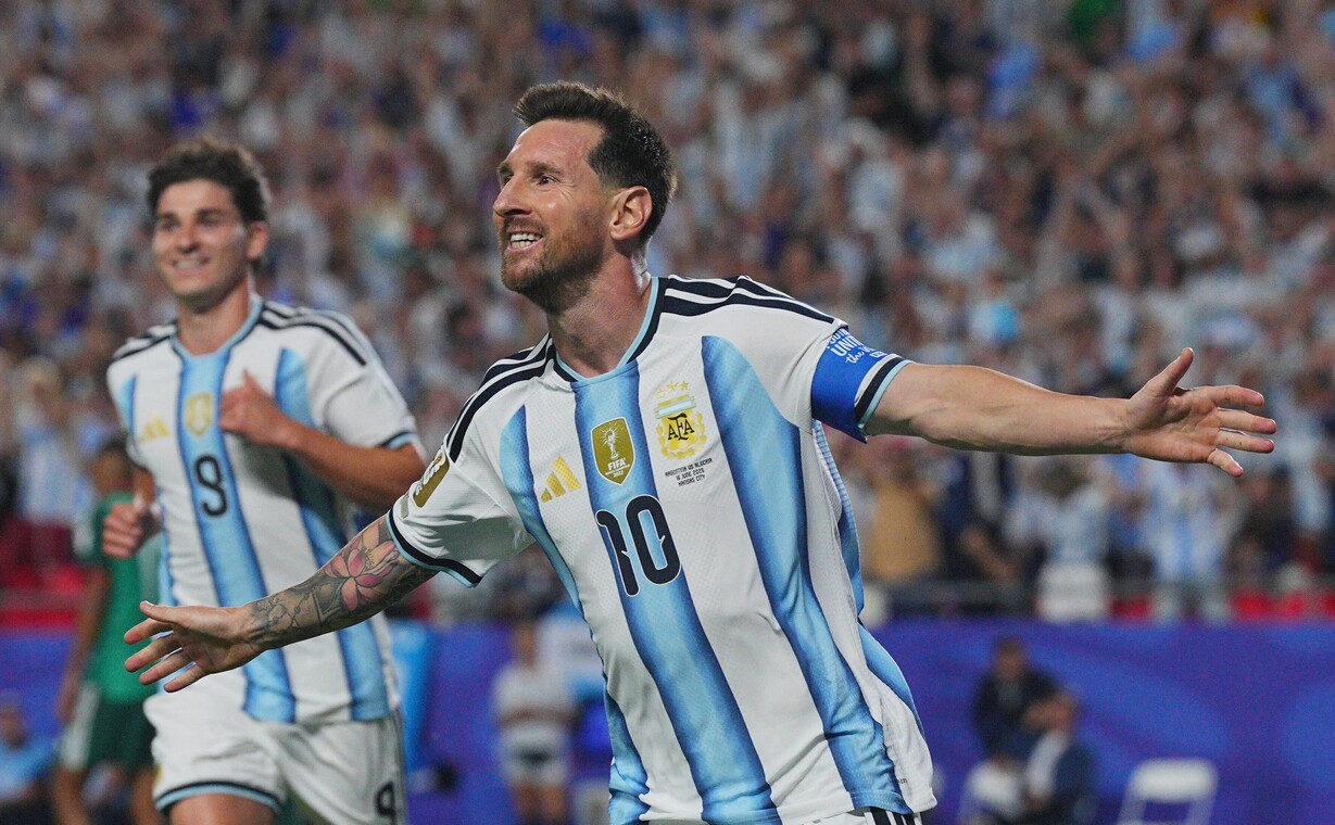 El festejo de Messi tras su triplete (REUTERS).