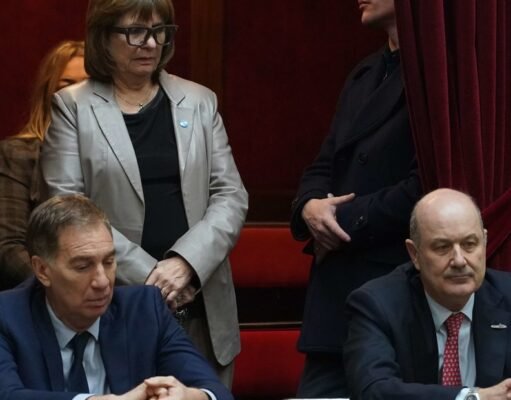 Patricia Bullrich y Diego Santilli, dos que buscan votos para suspender las PASO, con Federico Sturzenegger en un palco de Diputados. Foto: Juano Tesone.